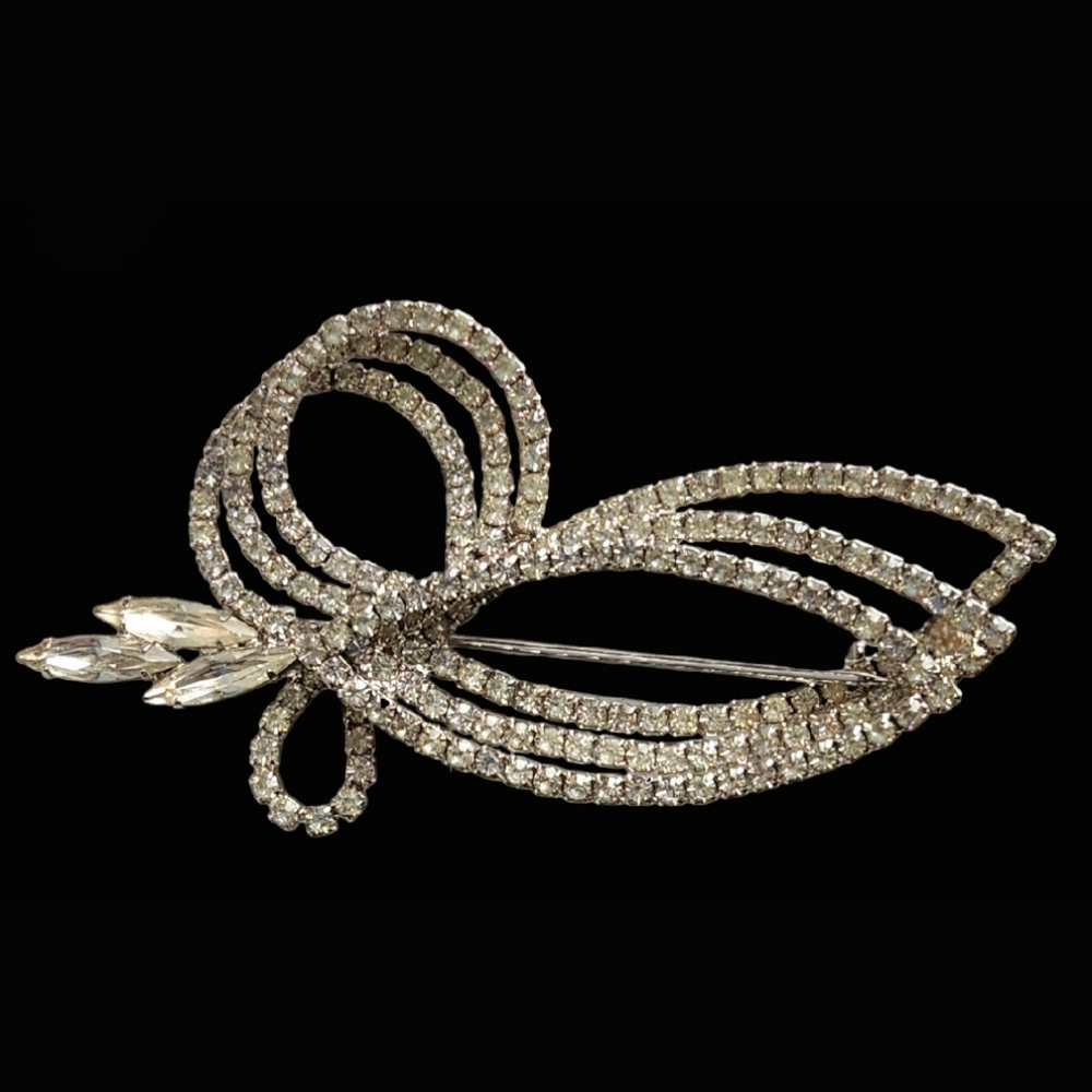 Vintage Weiss Signed Clear Rhinestone 3.5" Brooch Pin